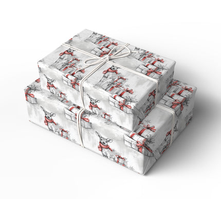 Winterlight Fawn – Baby Deer With Red Scarf and Holiday Presents Christmas Wrapping Paper