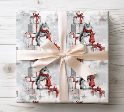 Squiraline – Red Scarf Squirrel Christmas Wrapping Paper