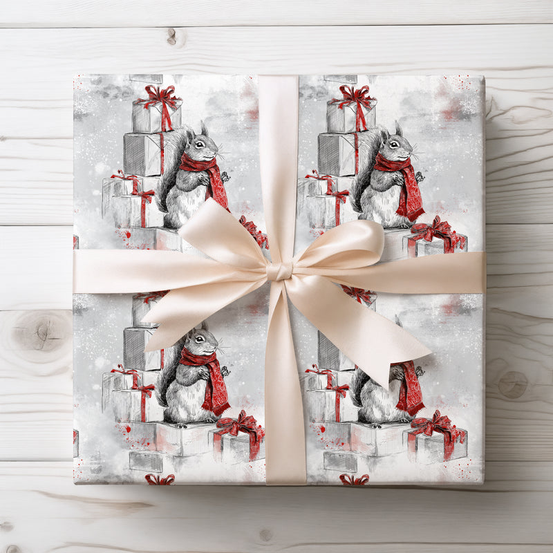 Squiraline – Red Scarf Squirrel Christmas Wrapping Paper