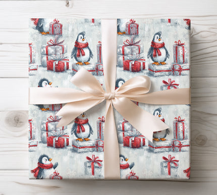 SnowDrift Chums – Penguin Christmas Wrapping Paper