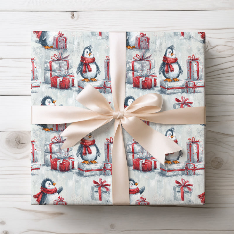 SnowDrift Chums – Penguin Christmas Wrapping Paper
