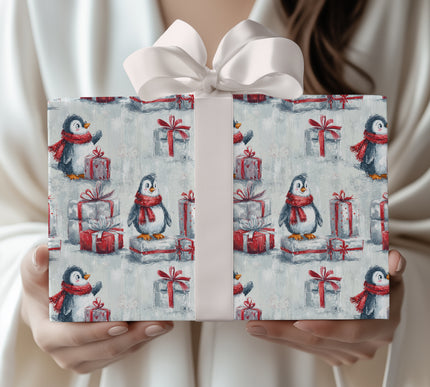 SnowDrift Chums – Penguin Christmas Wrapping Paper