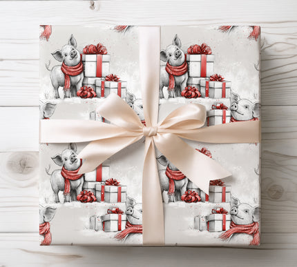 Snugglehoof – Cute Piglet with Holiday Presents Wrapping Paper
