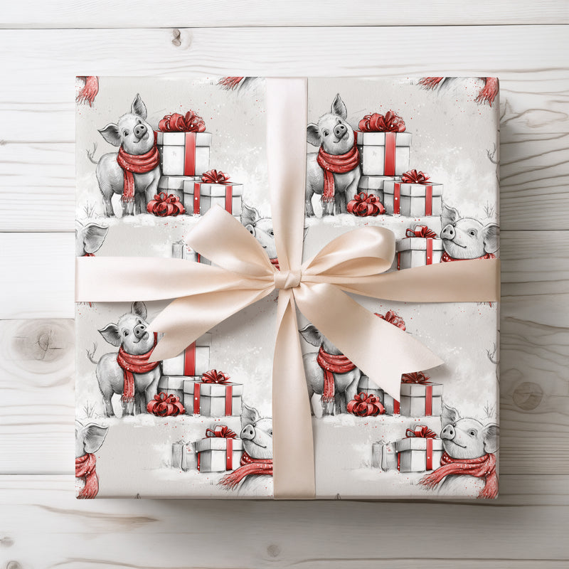 Snugglehoof – Cute Piglet with Holiday Presents Wrapping Paper
