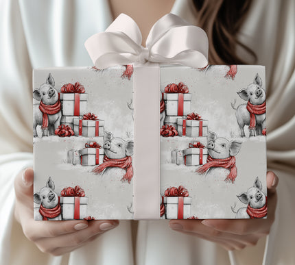 Snugglehoof – Cute Piglet with Holiday Presents Wrapping Paper
