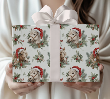 Snowpine Stables – Rustic Horse & Pinecone Holiday Wrapping Paper