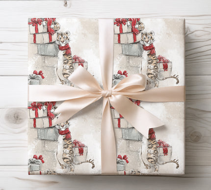 Add jungle cheer with Stripespark, a playful tiger cub Christmas wrapping paper. A fun and unique choice for kids’ holiday presents. 