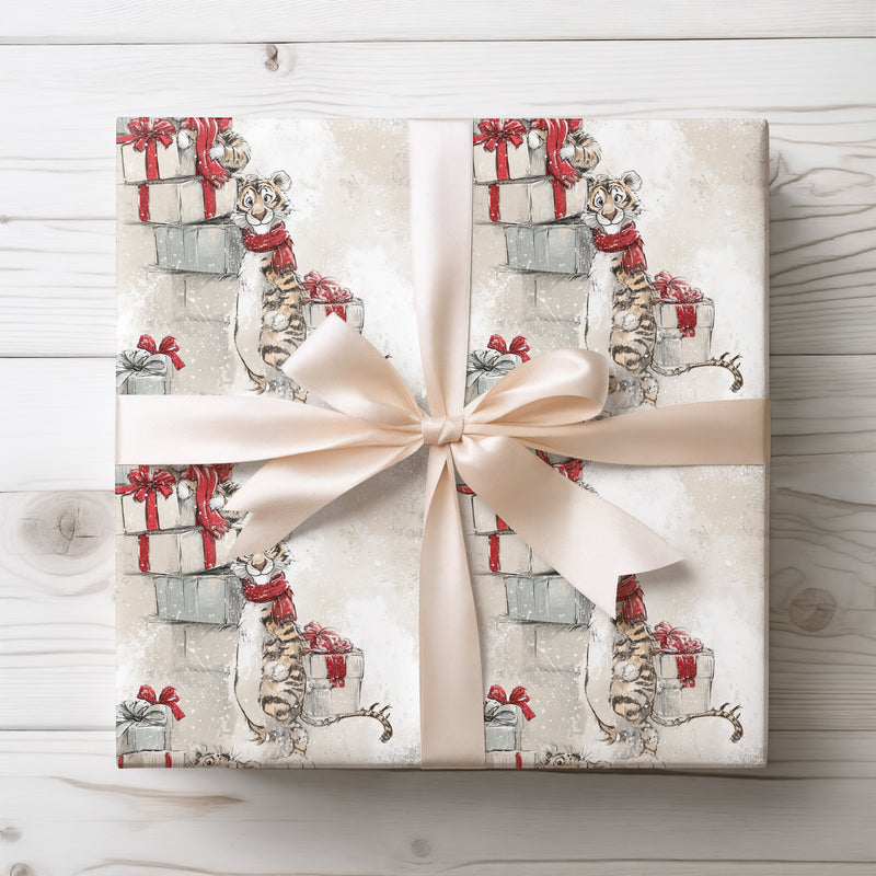 Stripespark – Playful Tiger Cub Christmas Wrapping Paper
