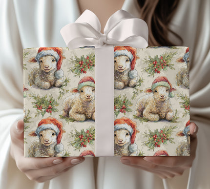Woolwish – Lamb with Santa Hat Christmas Wrapping Paper