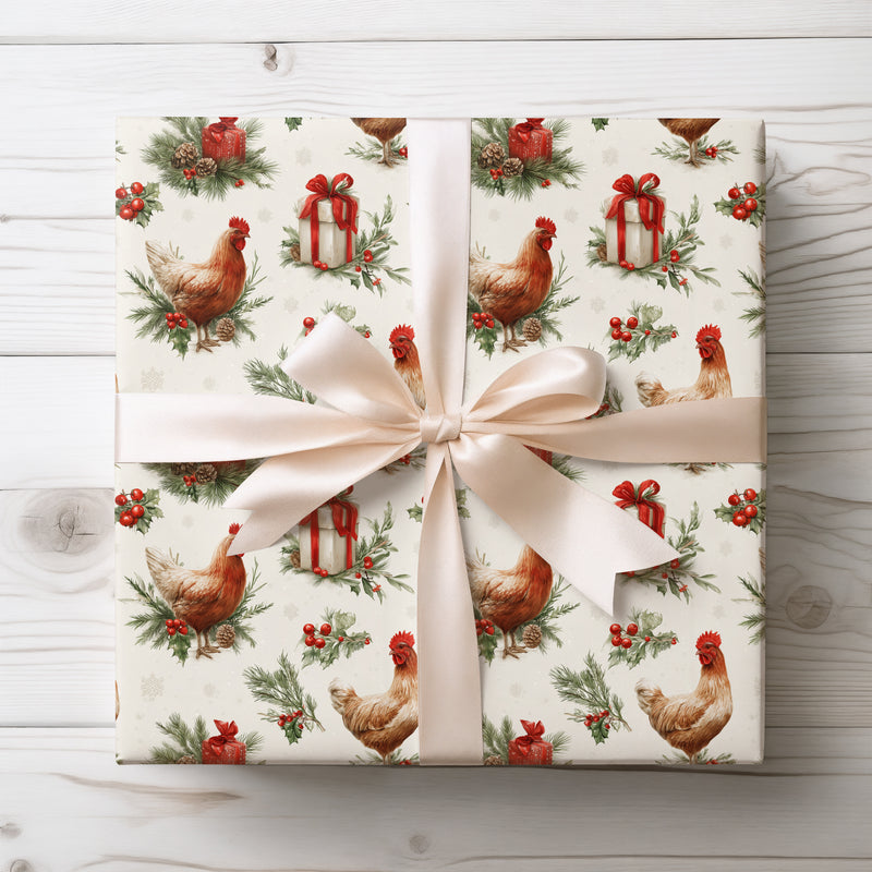 Yuletide Roost – Farmhouse Chicken Christmas Wrapping Paper