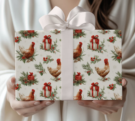 Yuletide Roost – Farmhouse Chicken Christmas Wrapping Paper