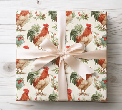 Holiday Rooster – Farmhouse Christmas Wrapping Paper