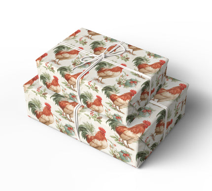Holiday Rooster – Farmhouse Christmas Wrapping Paper
