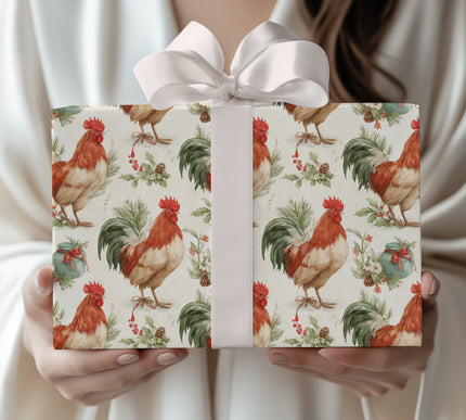 Holiday Rooster – Farmhouse Christmas Wrapping Paper