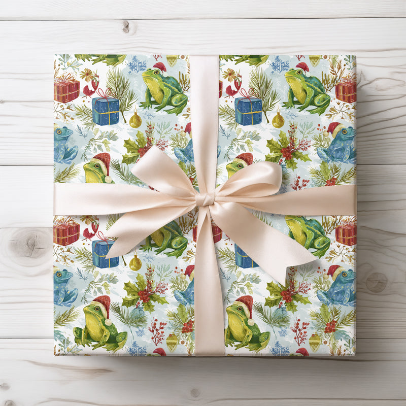 Mistletoad – Festive Frogs with Santa Hats Christmas Wrapping Paper