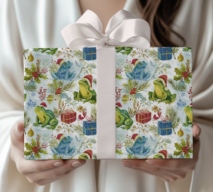 Mistletoad – Festive Frogs with Santa Hats Christmas Wrapping Paper