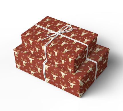 Crimson Antlers – Red Reindeer and Snowflakes Christmas Wrapping Paper