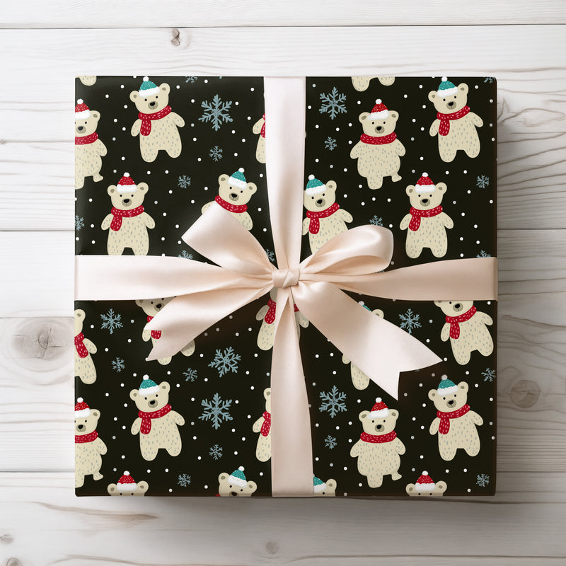 PolarCharm – Teddy Bear Christmas Wrapping Paper (Black)
