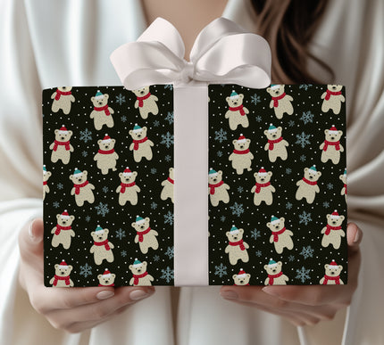 PolarCharm – Teddy Bear Christmas Wrapping Paper (Black)