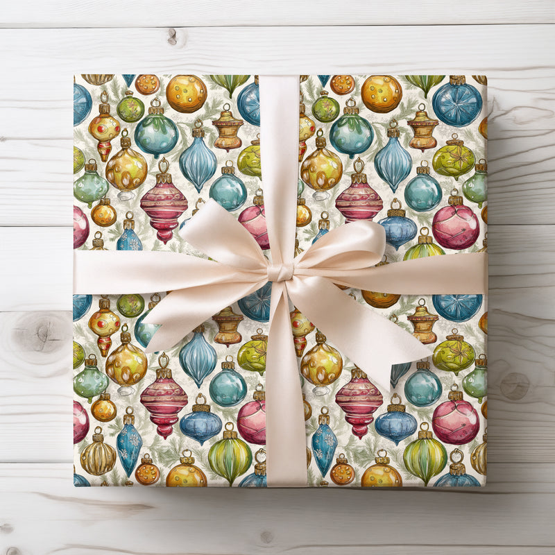Yuletide Glow – Vintage Festive Baubles Wrapping Paper