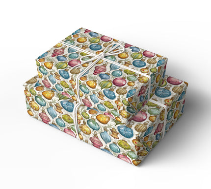 Yuletide Glow – Vintage Festive Baubles Wrapping Paper