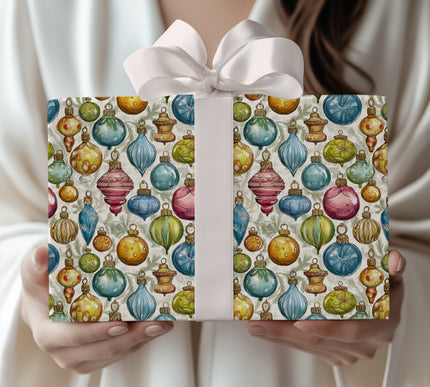 Yuletide Glow – Vintage Festive Baubles Wrapping Paper