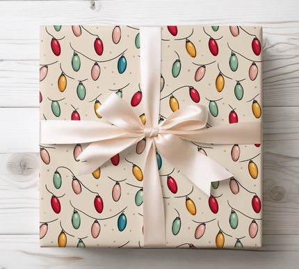 Brighten your presents with TwinkleGlow, a colorful Christmas lights wrapping paper. A joyful choice for holiday celebrations and family gift exchanges. 