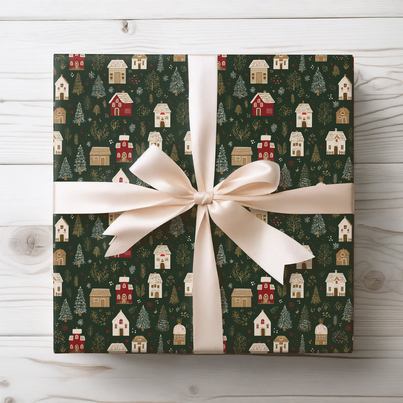 Holiday Hearth Hamlet – Rustic Christmas Village Homes Wrapping Paper