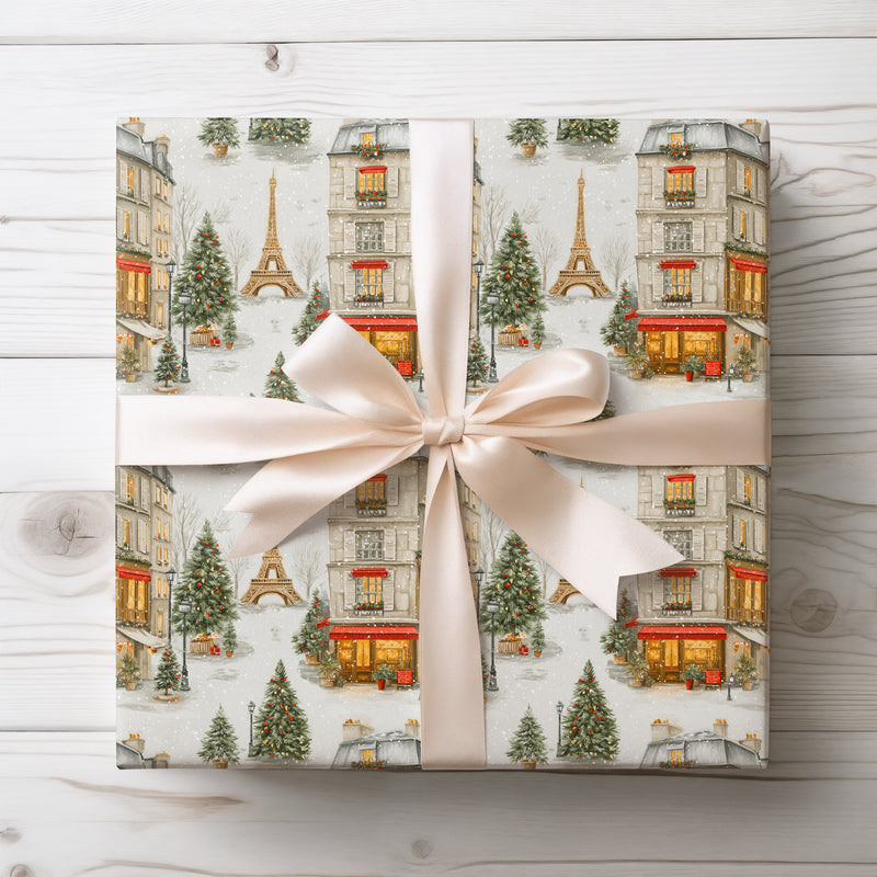 Paris Noel Charm – Christmas Wrapping Paper with Eiffel Tower & Paris Holiday Streets