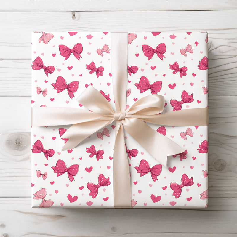 Rosaline Charm – Pink Bows and Hearts Wrapping Paper