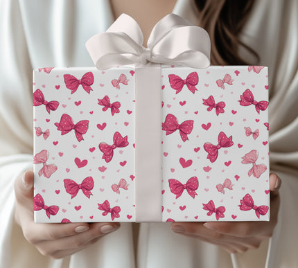 Rosaline Charm – Pink Bows and Hearts Wrapping Paper