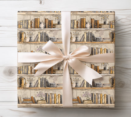 Wrap gifts in nostalgia with Dusty Tome, a vintage bookshelf design. A thoughtful choice for readers, students, or antique-themed celebrations. 