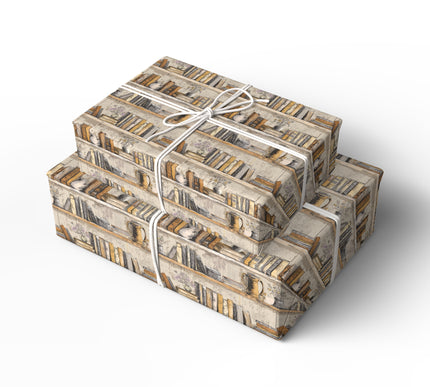Dusty Tome – Vintage Bookshelf Wrapping Paper