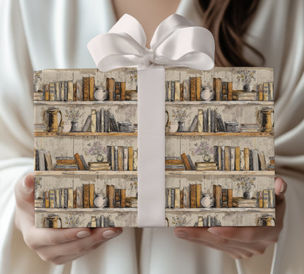 Dusty Tome – Vintage Bookshelf Wrapping Paper