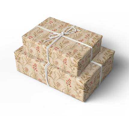 BerryWhisper – Rustic Red Berry and Pine Branch Wrapping Paper