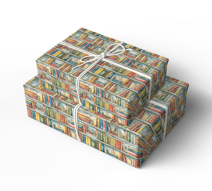 Lorehaven – Vintage Bookshelf Pattern Wrapping Paper