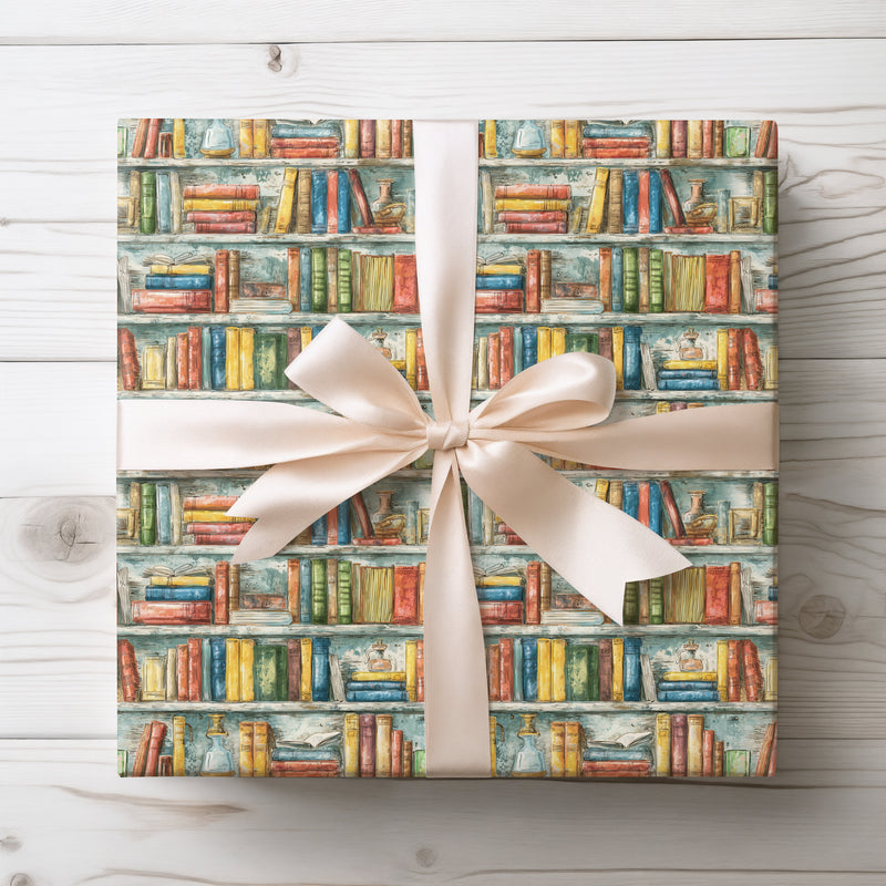 Lorehaven – Vintage Bookshelf Pattern Wrapping Paper