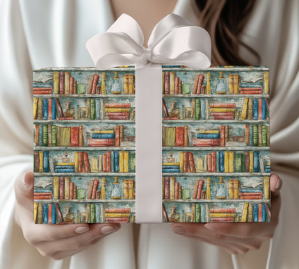 Lorehaven – Vintage Bookshelf Pattern Wrapping Paper