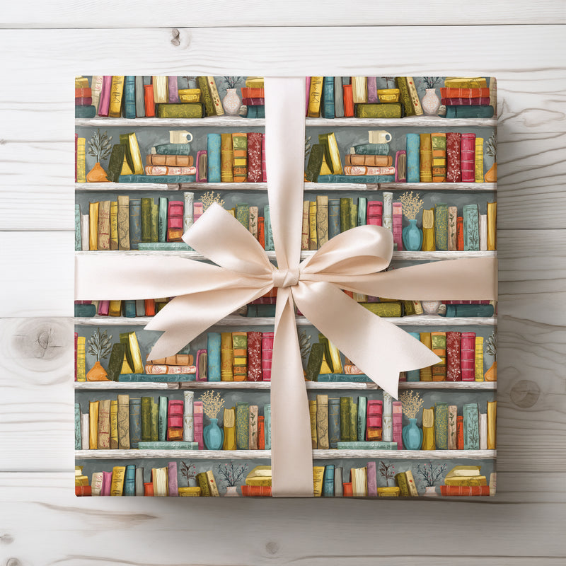 Taleweave – Colorful Vintage Bookshelf Pattern Wrapping Paper