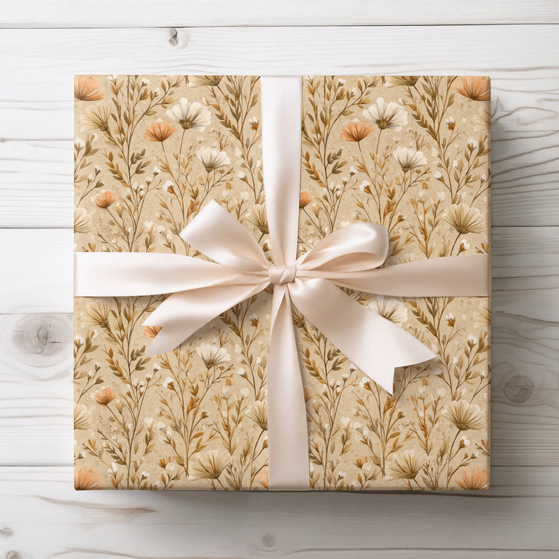 Autumn Breeze – Beige Craft Paper with Wild Meadow Flowers Wrapping Paper