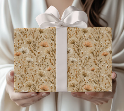 Autumn Breeze – Beige Craft Paper with Wild Meadow Flowers Wrapping Paper
