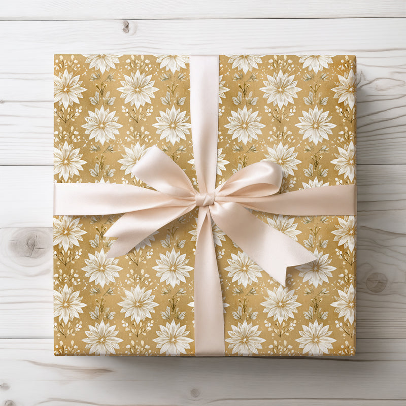 FrostStar – White Star Poinsettia Floral Wrapping Paper