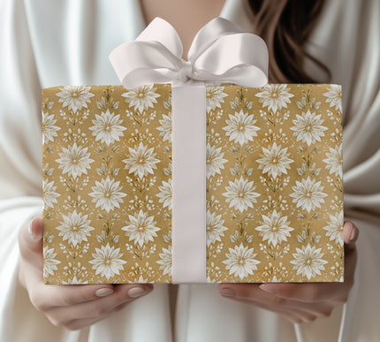 FrostStar – White Star Poinsettia Floral Wrapping Paper