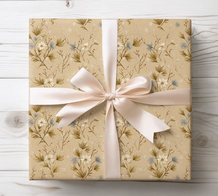 Add countryside charm to your Christmas with Golden Meadow, a rustic beige floral wrapping paper. Perfect for farmhouse-style décor and cozy festive gifting. 