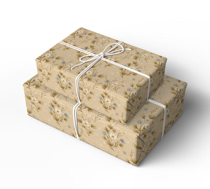 Golden Meadow – Rustic Beige Floral Christmas Wrapping Paper