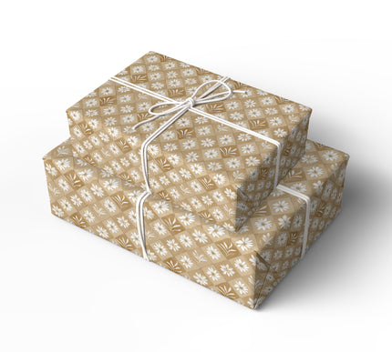 SnowPetal Lattice – Beige Craft Paper with White Floral Diamond Wrapping Paper