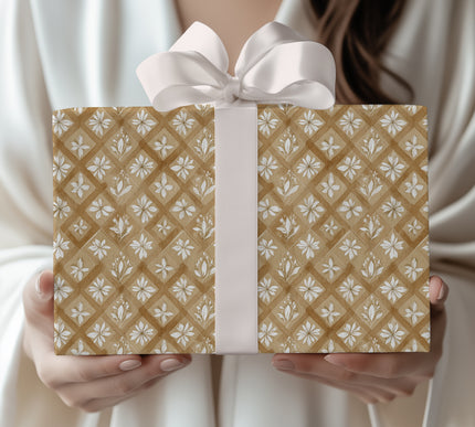 Winter Lattice – White Floral Geometric Diamond Wrapping Paper