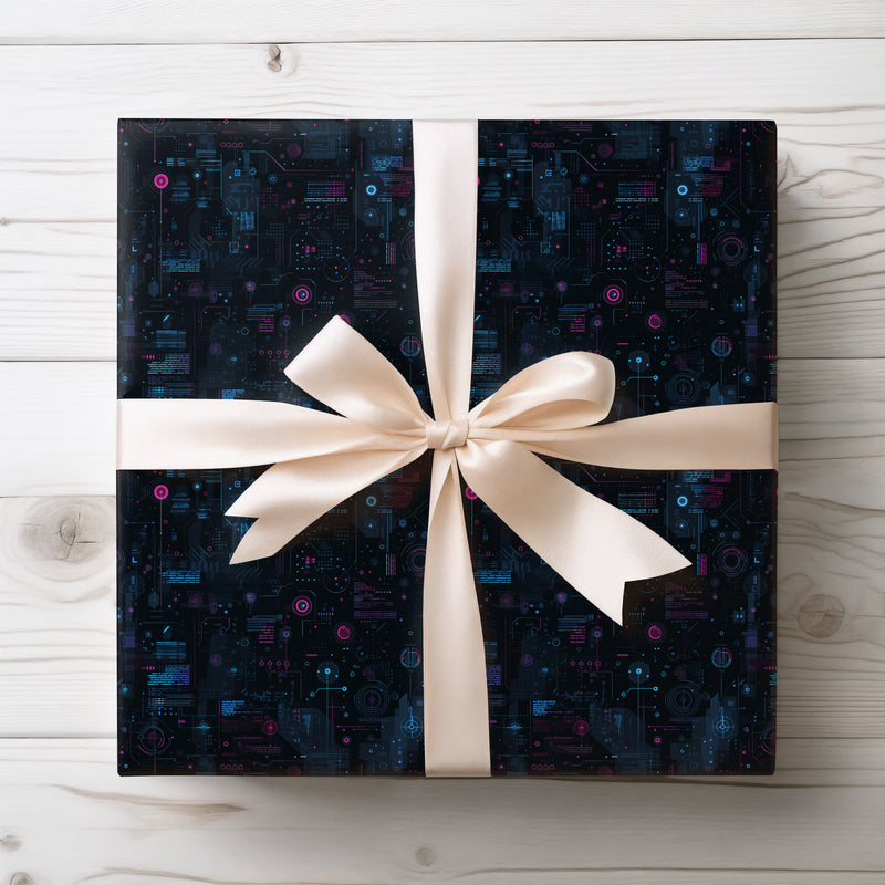 Neon Circuitry – Futuristic Tech Grid Wrapping Paper