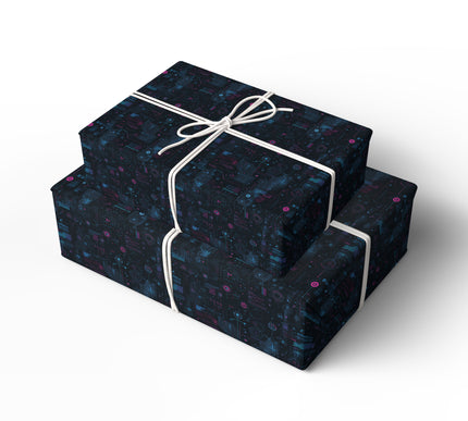Neon Circuitry – Futuristic Tech Grid Wrapping Paper