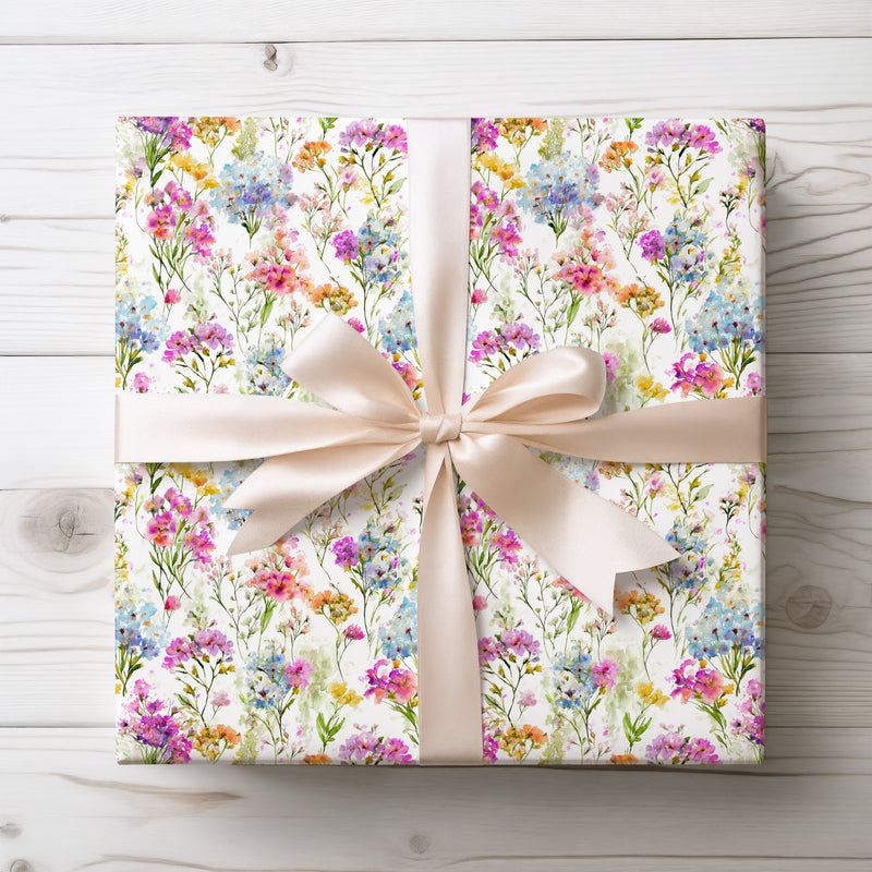 PetalCascade – Vibrant Wild Bloom Watercolor Wrapping Paper